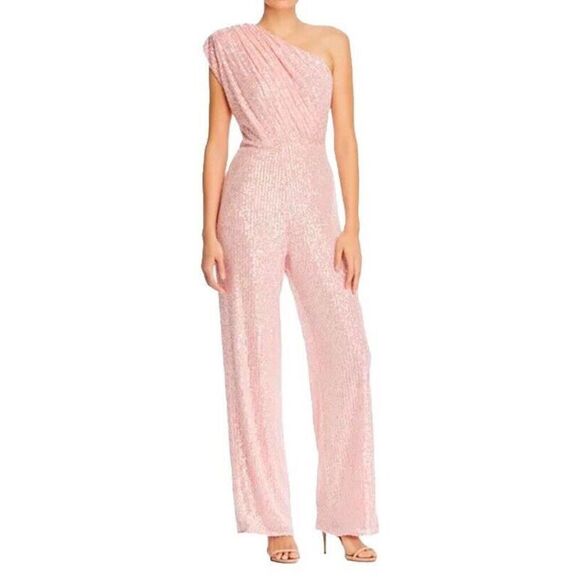 Jay Godfrey size 2 Georgia Pink Sequin One Shoulder Jumpsuit Prom Glam 123704 - Picture 1 of 11